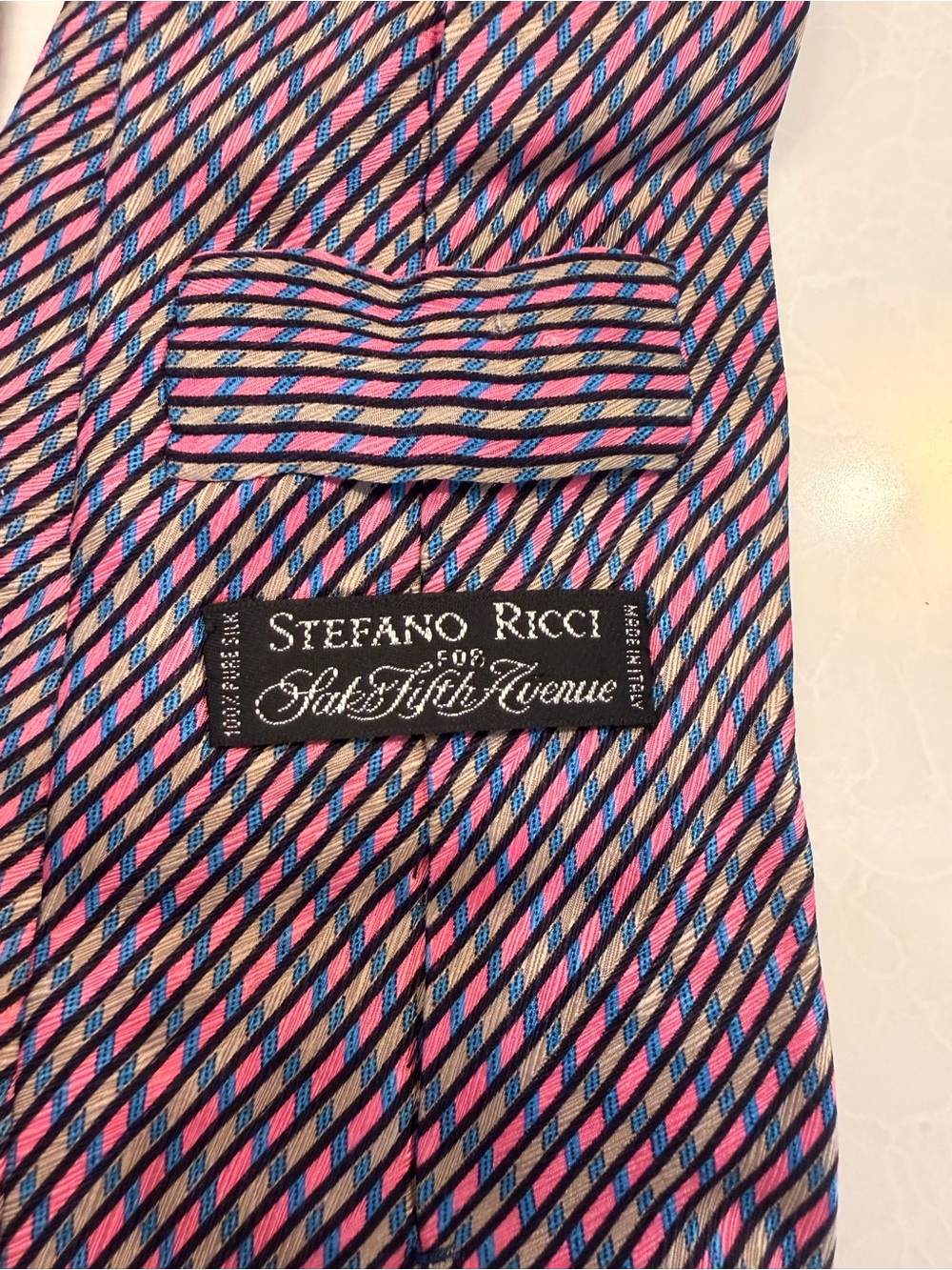 Stefano Ricci Pink Blue Patterned pure silk tie! Beautiful! EUC!